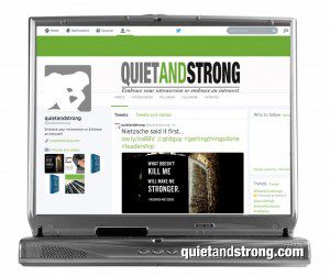 A laptop screen displaying quietly strong messages.