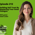 Podcast episode titled "Building Self Trust By Mastering Your Inner Dialogue" featuring guest Dawn Ledet. The Quiet and Strong Podcast logo is displayed against a calming green background.